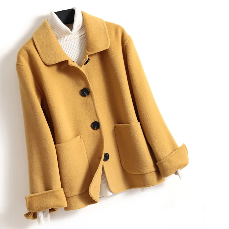 Женское короткое кашемировое пальто Повседневная однобортная верхняя одежда из