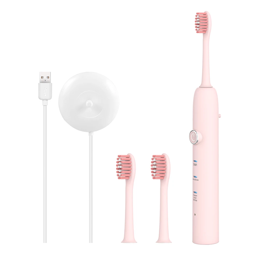 Pink USB inductive Лучшая ультра звуковая электрическая зубная щетка электронная зубная щетка сменные головки перезаряжаемый звуковой зубной щетки гигиена полости рта - Цвет: Pink USB inductive
