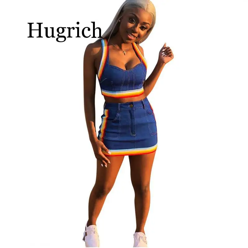 Сексуальный женский комплект из двух предметов летний Джинсовый укороченный топ