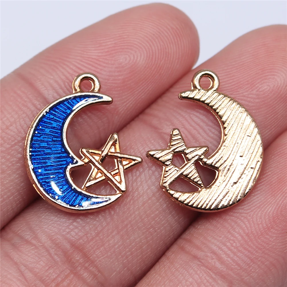 

WYSIWYG 10pcs 16x19mm Moon Stars Charms KC Gold Color Plated For DIY Jewelry Making Zinc Alloy Charms Pendant Jewelry Findings