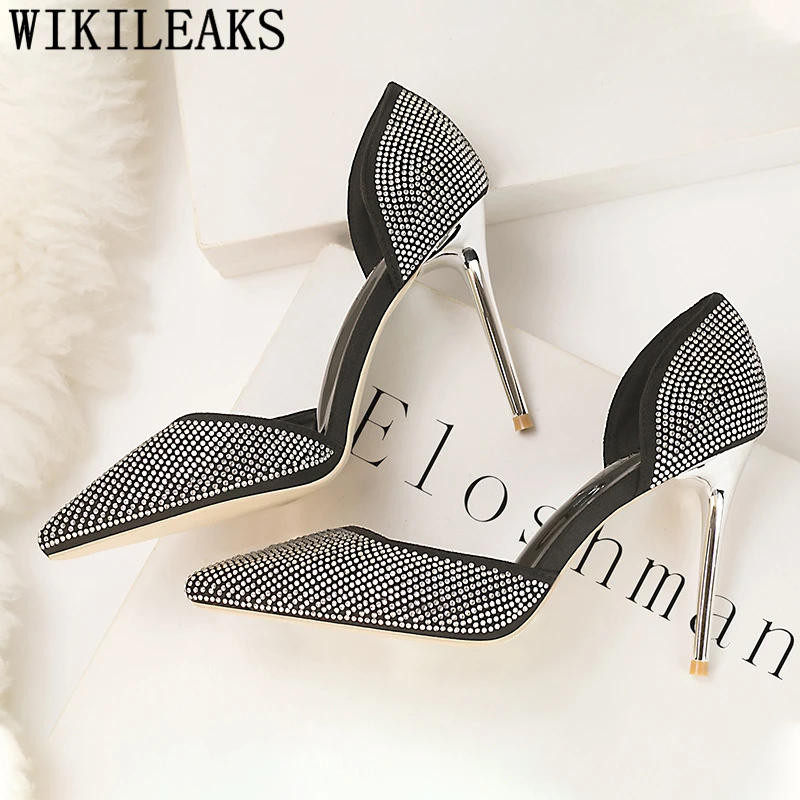 Сандалии женские на высоком каблуке со стразами босоножки с кристаллами модная