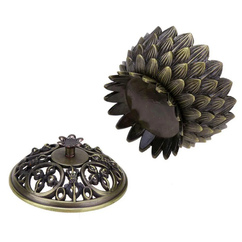 

Incense burner Alloy lotus incense burner Color glaze craft Hand carved and polished lotus shape