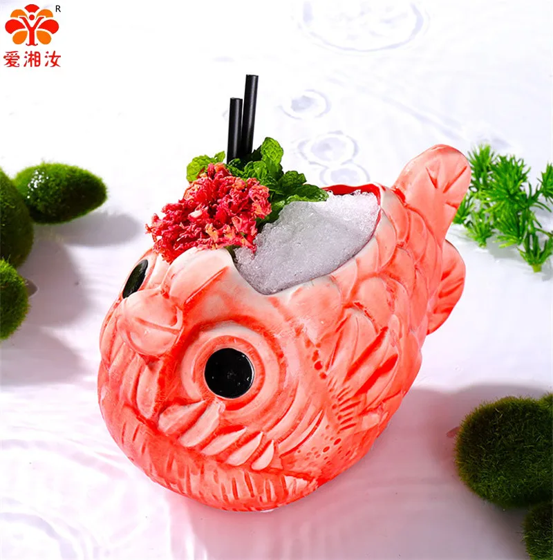 

Aixiangru Ceramic Tiki Mug Nordic Style INS Web Celebrity Ceramic Lovely Personality Creative Cocktail Wine Glass Tiki Japanese