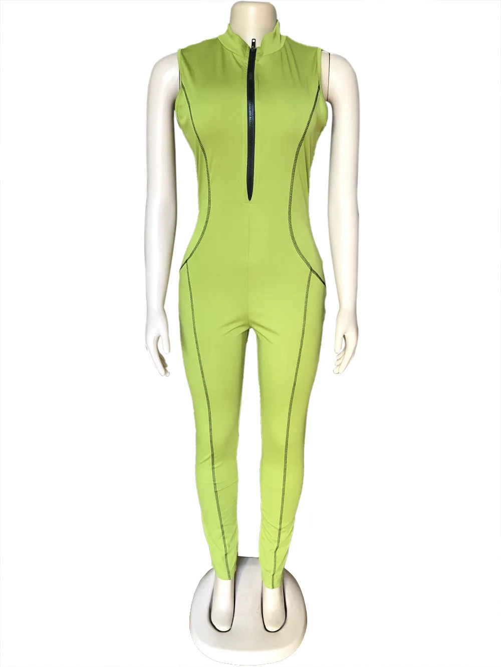women stripes splicing zipper up sleeveless zipper up bodycon long jumpsuit sexy night club party romper playsuit GLAJ4075