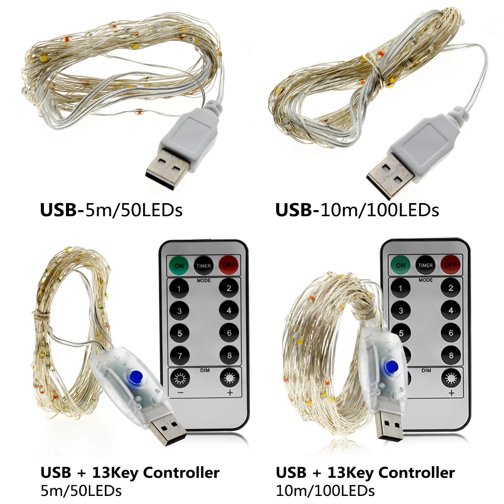 10 м USB светодиодный светильник цветной Водонепроницаемый медный провод