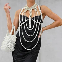 pearl shawl necklaces women new punk style beaded collar shoulder long chain necklaces sexy wedding dress body jewelry