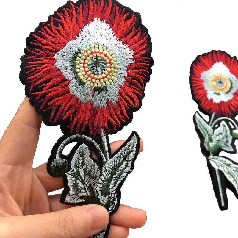 1 пара вышитые нашивки с красными цветами для одежды аппликация утюга модной