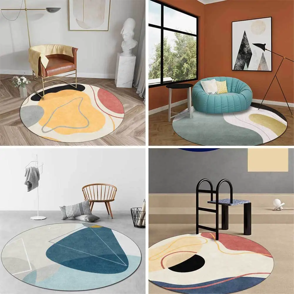 

Simple Nordic geometry yellow blue green block living room bedroom hanging basket chair round mat carpet