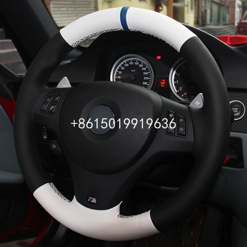 Ручное шитье на заказ черный белый цвет кожаный чехол рулевого колеса автомобиля