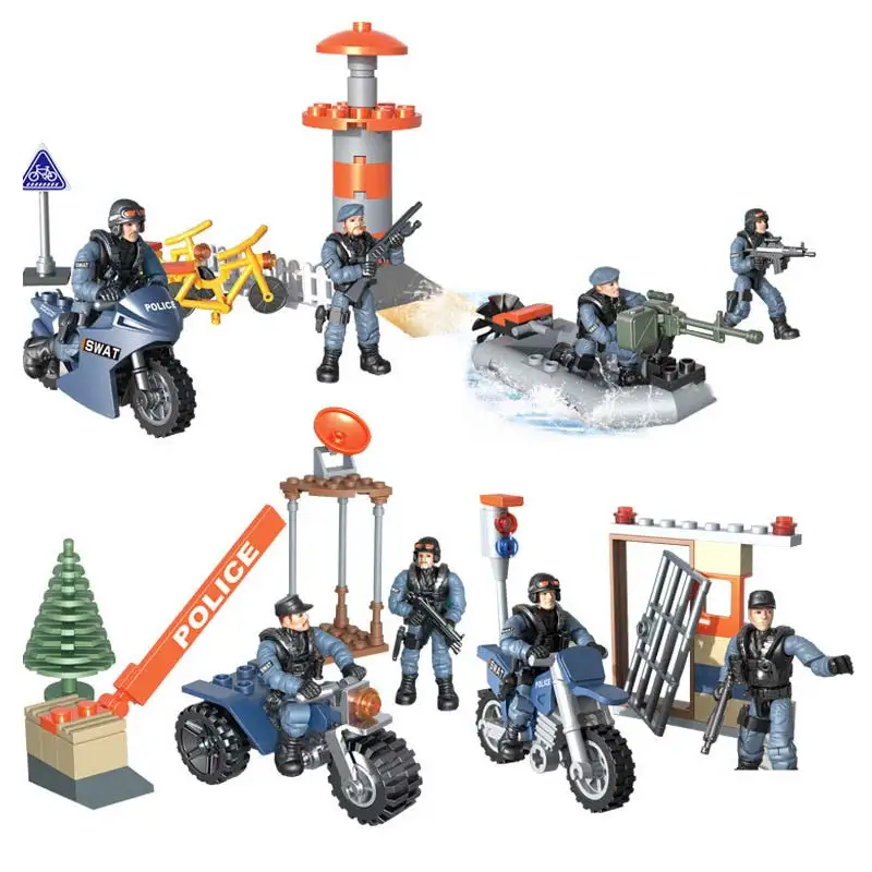 

Building Blocks ABS DIY Movable Joints Firefighter Traffic Police Team Action Figure Blocks Model Kit Kids Toys For Boys