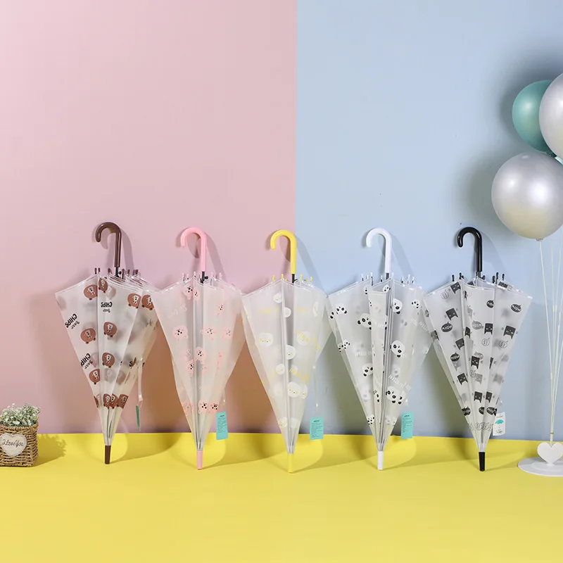 

2021 New Kawaii Adult Transparent Umbrella Ins Wind Cartoon Small Animal Print Student Umbrella Manual Long Handle Umbrella
