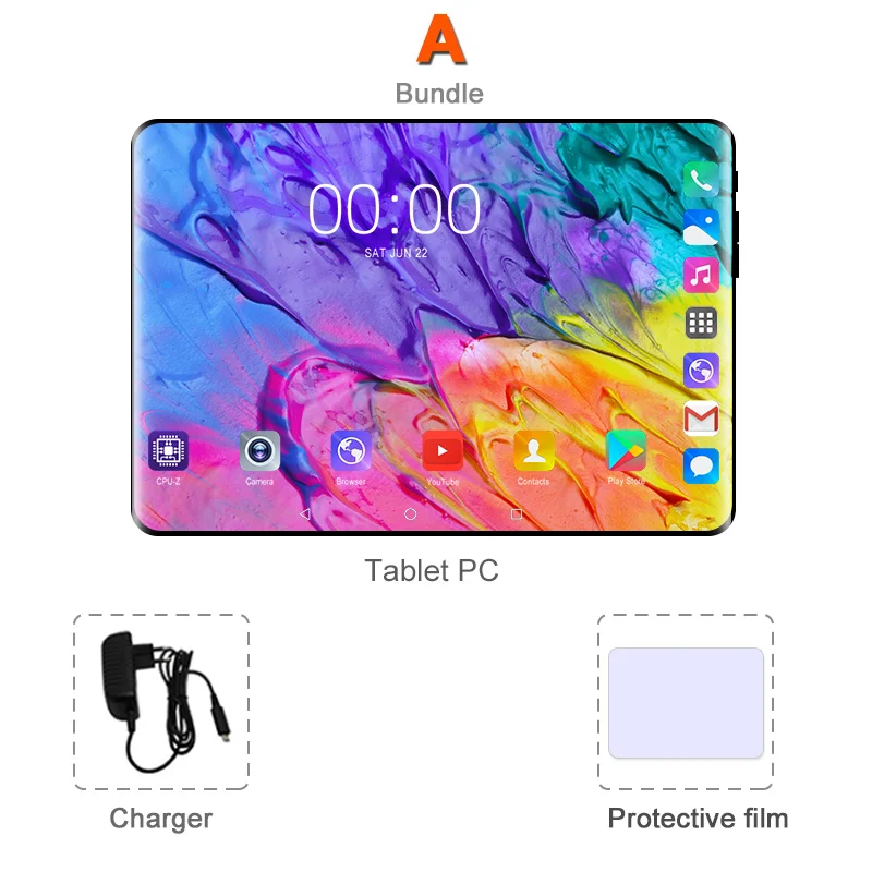 Комплект 1 Планшеты 10,1 дюймов Android 8,0 Octa Core 6 ГБ Оперативная память 64 Гб Встроенная память 3g 4 аппарат не привязан к оператору сотовой связи 1280*800 ips 5.0MP сим-карты ips стекло для ПК, планшета Экран 10 - Комплект: Комплект 1