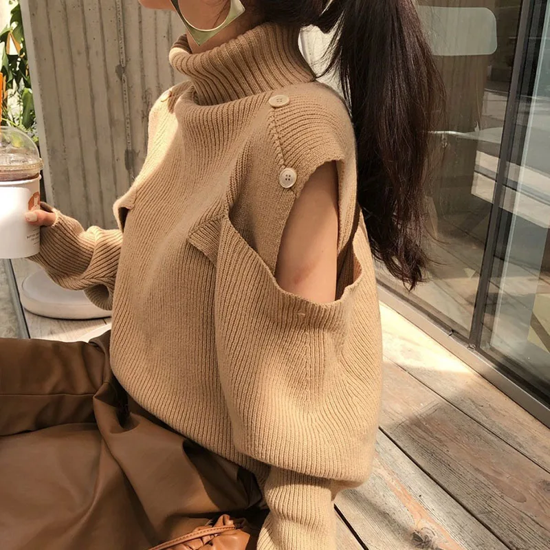 2019 зимний женский свитер с открытыми плечами однотонный базовый джемпер осенний