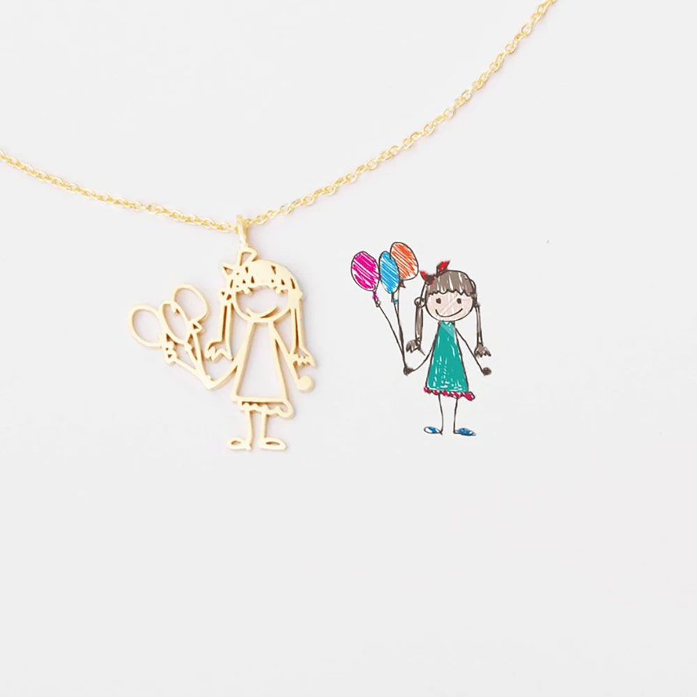 

Fils Custom Necklace-Children Painting Logo Character Picture Custom Necklace-Necklace for Kid-Kids Memory Gift-Custom Jewelry