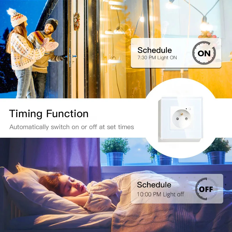 Умная розетка с WiFi Smart Wall 16А стеклянная панель французская Life/Tuya управление с помощью Amazon Echo Alexa Google Home