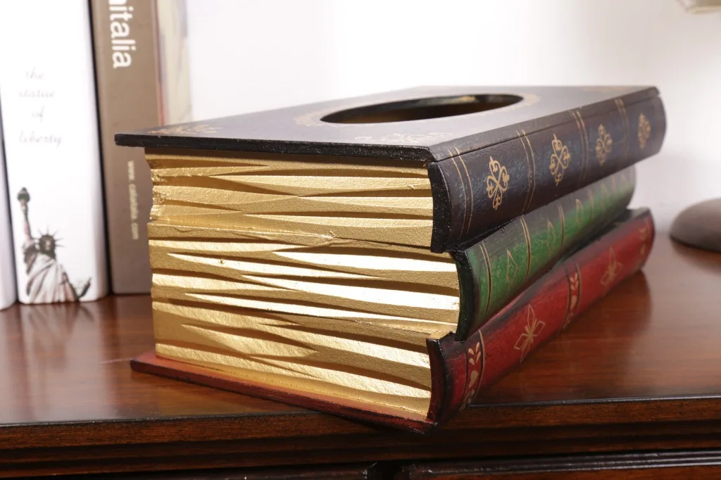 Коробка для салфеток в форме книги стиле ретро креативная деревянная коробка