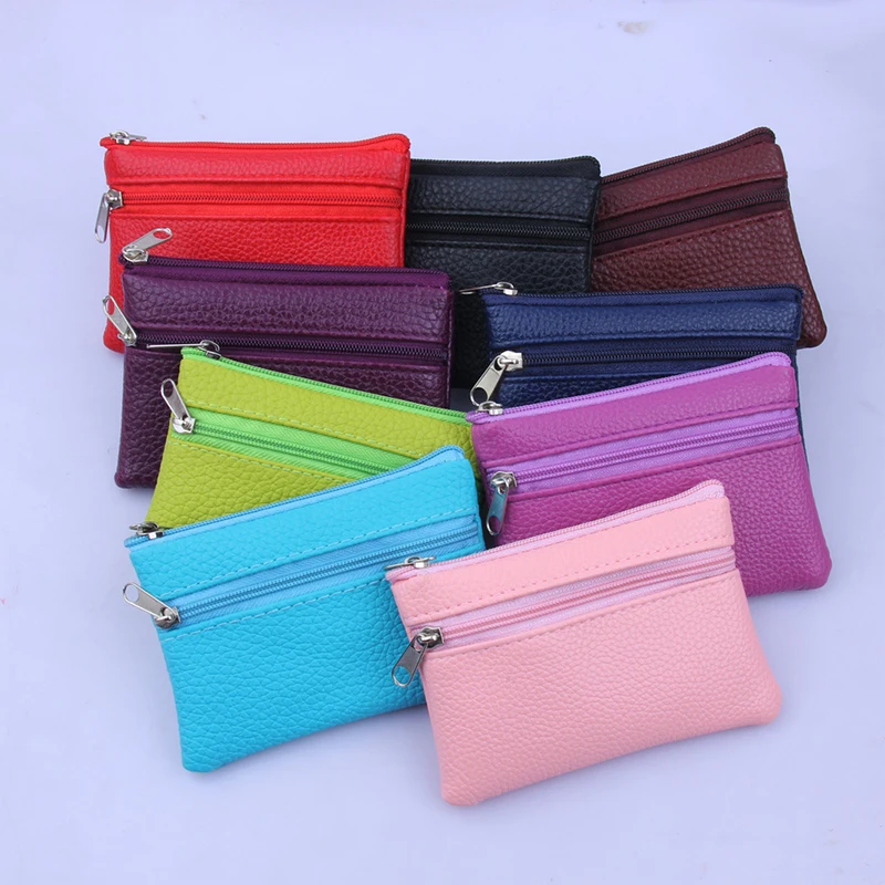 

Soft PU Leather Women Wallets Purse Double Zipper Pocket Purse Card Holder Small Coin Purse Brand New Girls Mini Money Bag