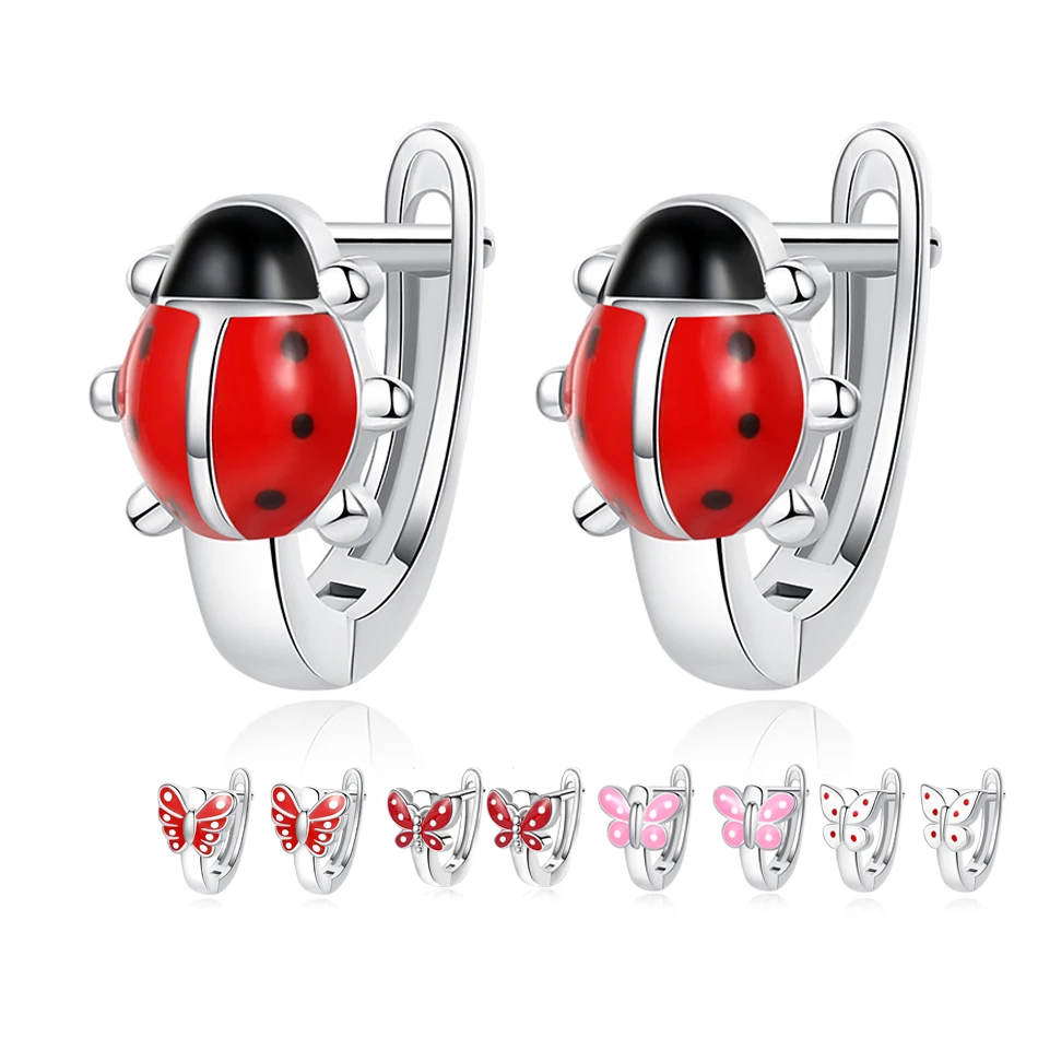 BELAWANG милые эмалью в виде божьей коровки бабочка серебряные серьги модное