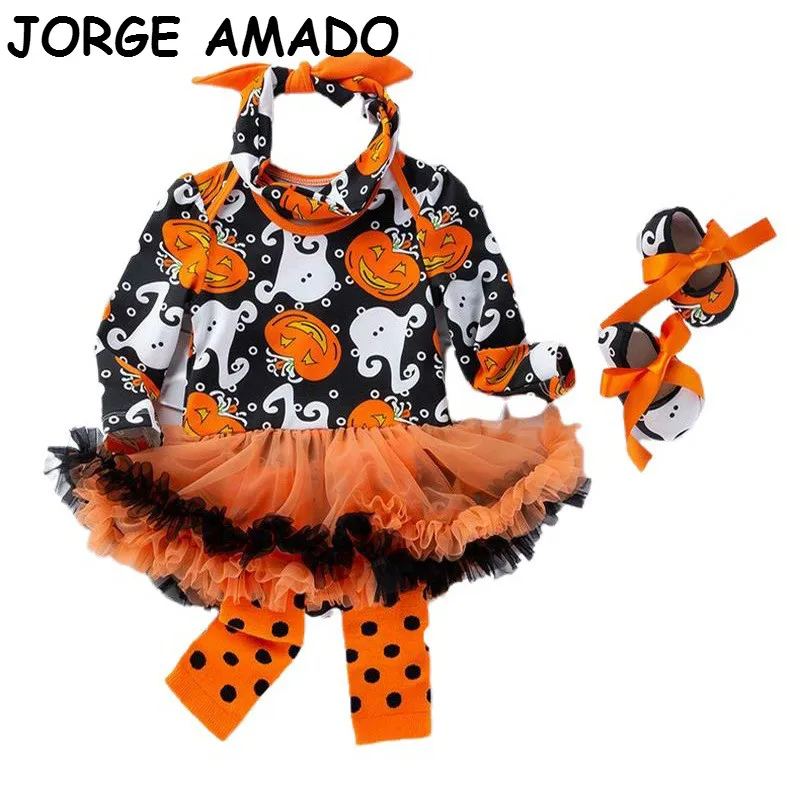 Детское платье на Хэллоуин в виде тыквы 1 й день рождения боди обувь носки повязка