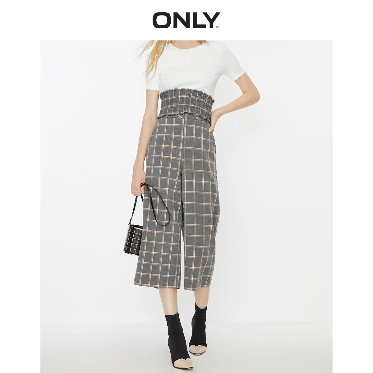 Только женские летние широкие повседневные брюки в клетку с высокой посадкой |