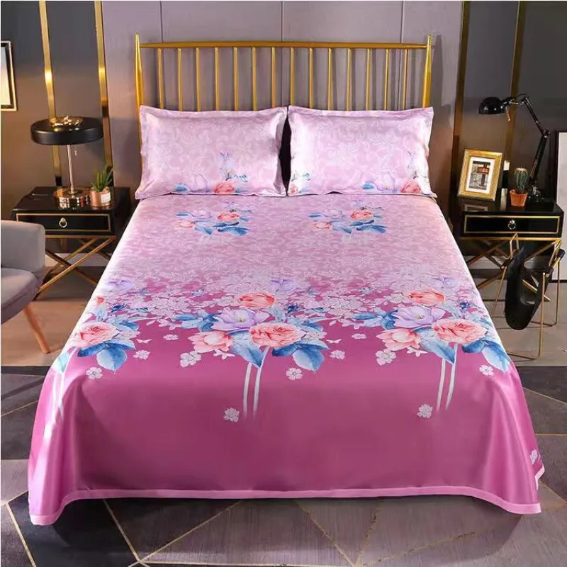 Черная решетка простыня с маленьким цветком из ледяного шелка наматрасник для