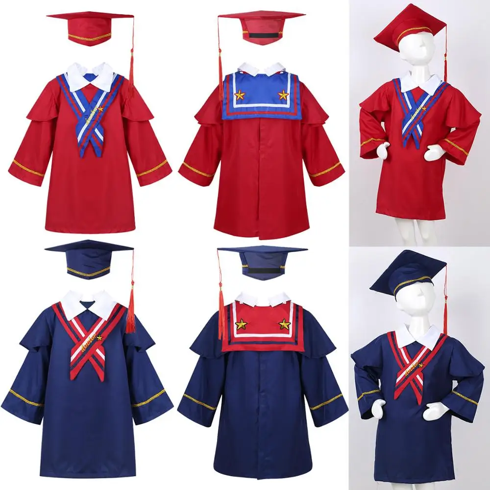 

Kids Boys Girls Preschool Primary School Graduation Gown with Tassel Cap for Children Role Play Costume Dress Up School Uniform