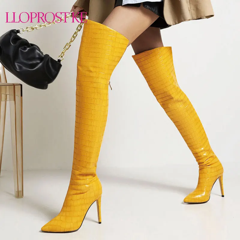 

Lloprost ke сексуальные высокие сапоги, женские сапоги выше колена на высоком каблуке для женщин, с острым носком, белые, красные, фетиш, вечерние длинные сапоги