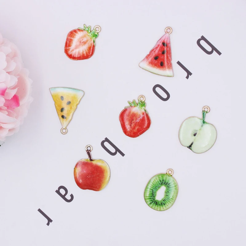 

10 шт./лот различные фрукты яблоко ананас Сделай Сам масло ручной работы эмаль шармы дизайн для изготовления ювелирных изделий серьги брасле...