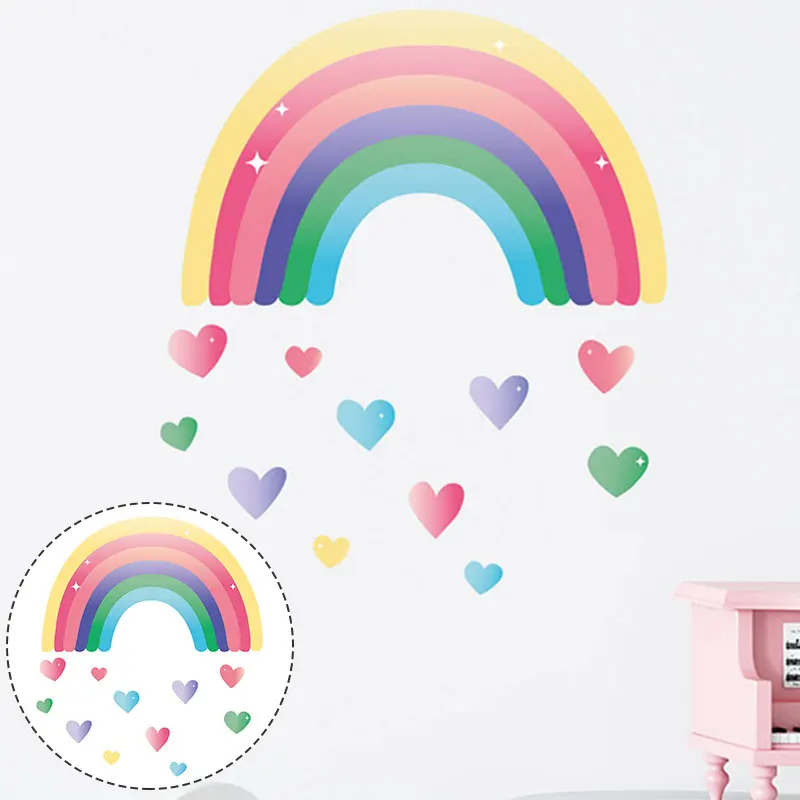 

Cute Cartoon Love Heart Rainbow Wall Sticker for Kids Room living Room Decorations Wallpaper Mural Nursery Bedroom stickers