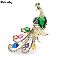 wulibaby luxury elegant peacock brooches for women designer green bird classic party brooch pins gifts