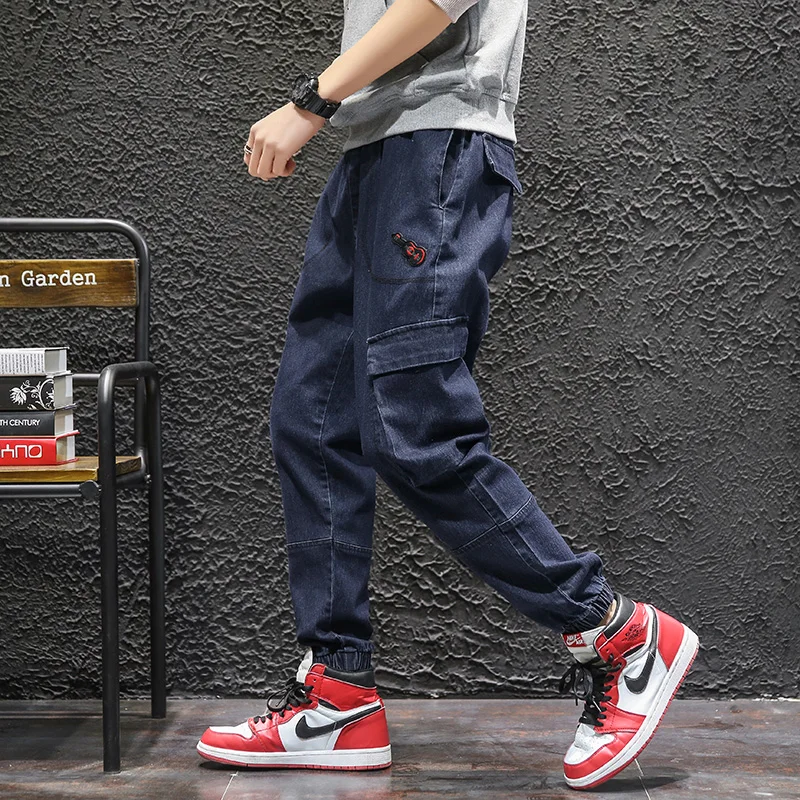 Мужские повседневные джинсы классические синие джинсовые брюки шаровары одежда