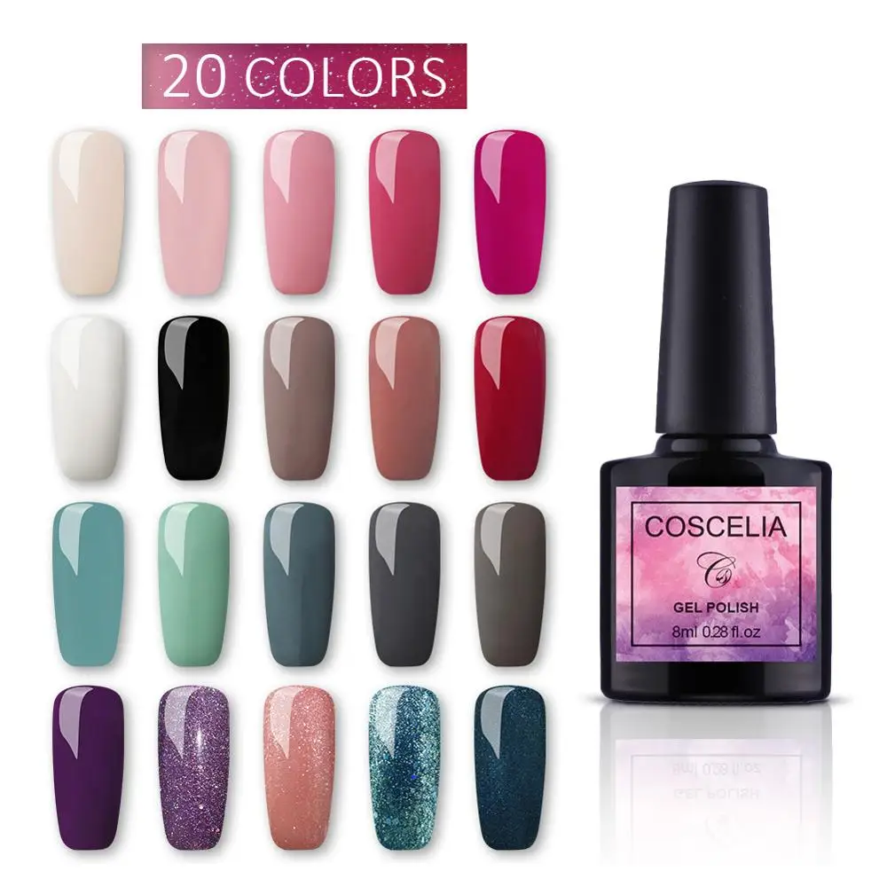 COSCELIA набор гель-лаков для ногтей УФ-светодиодный лак замачивания 8 мл гель 20 шт