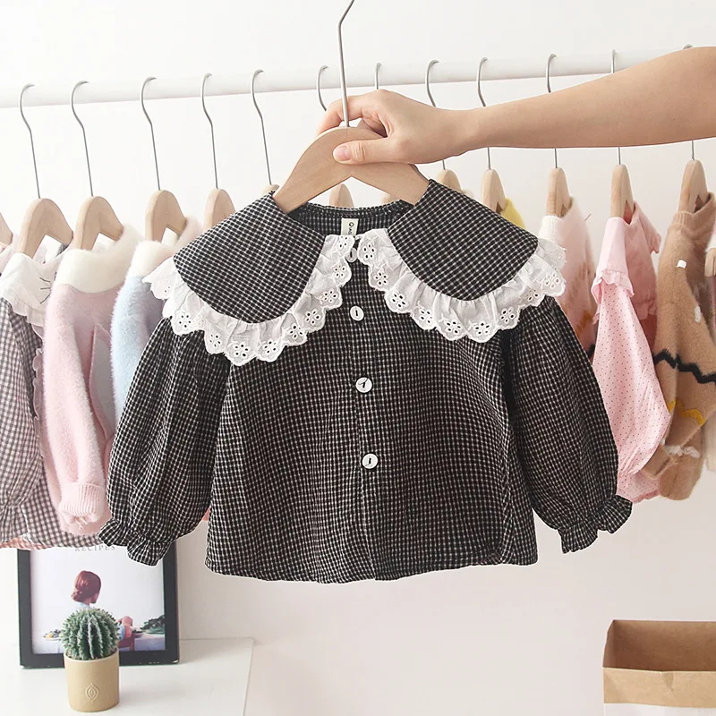 Блузка для девочек 2019 г. Осенний Детский кардиган клетчатые детские топы с