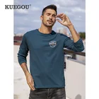 Мужская футболка с длинным рукавом KUEGOU, черная футболка с длинным рукавом, из 2022 хлопка, Весна-Осень 100%