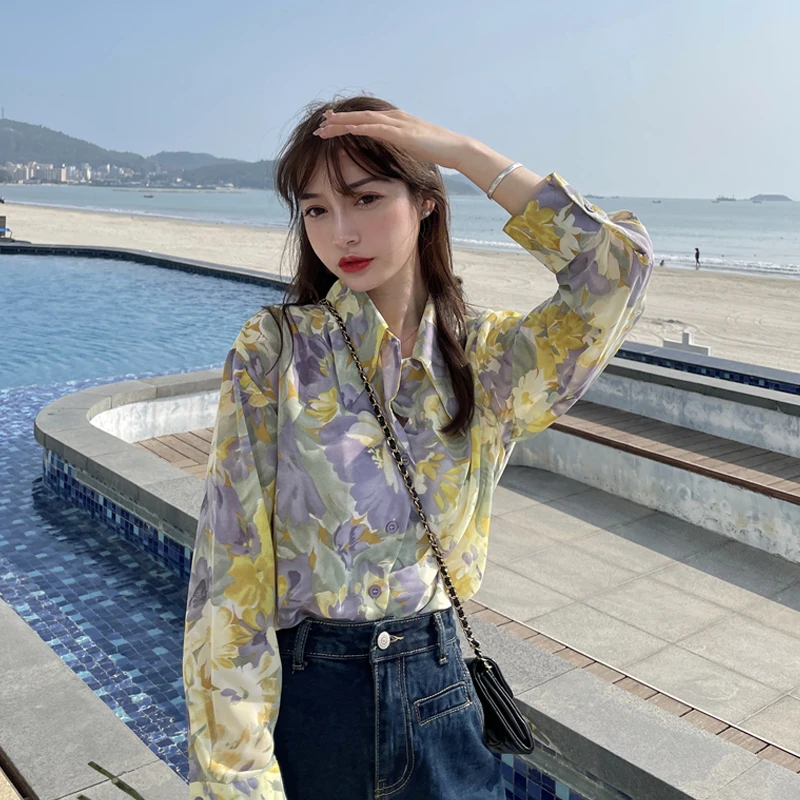 Женская шифоновая блузка с длинным рукавом демисезонная в офисном стиле новинка