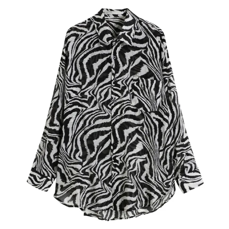 

DEAT 2021 New Women Fashion Loose Turn-down Collar Long Sleeve Patchwork Striped Single Breasted Shirt Spring And Autumn 7E6276