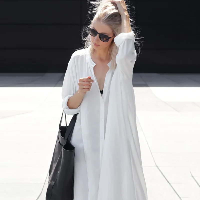 European And American Outer Long Cardigan Humanoid Cotton Beach Swimsuit Button Oversize Shirts Polyester Coverall Dresses Women