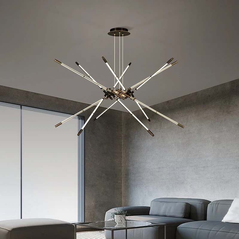 구매 현대 간단한 황금 블랙 샹들리에 조명, 럭셔리 구리 거실 샹들리에 조명, 침실 펜던트 램프, 바 걸이 램프