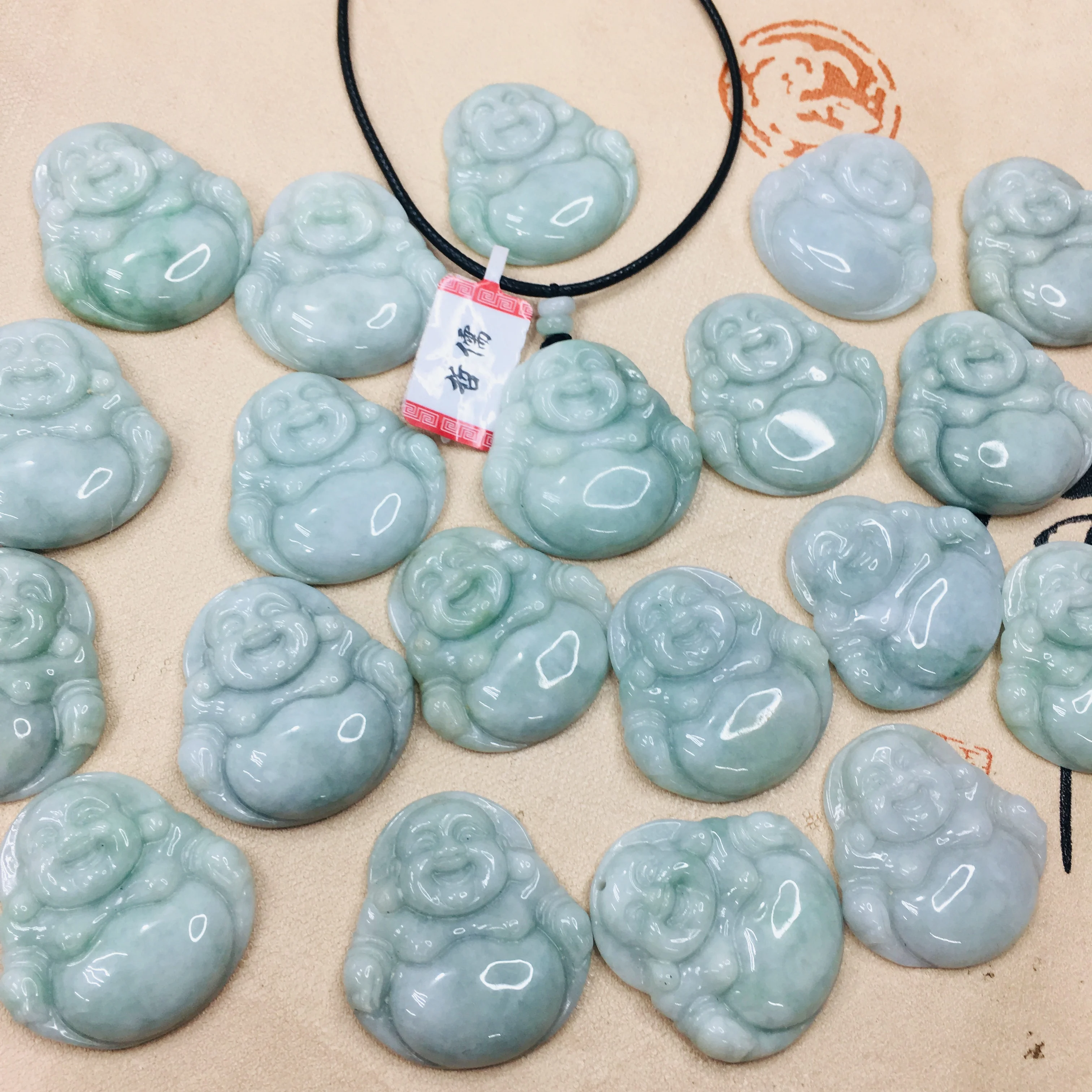 Zheru натуральный жадеит резной светильник зеленый Смеющийся Будда кулон с