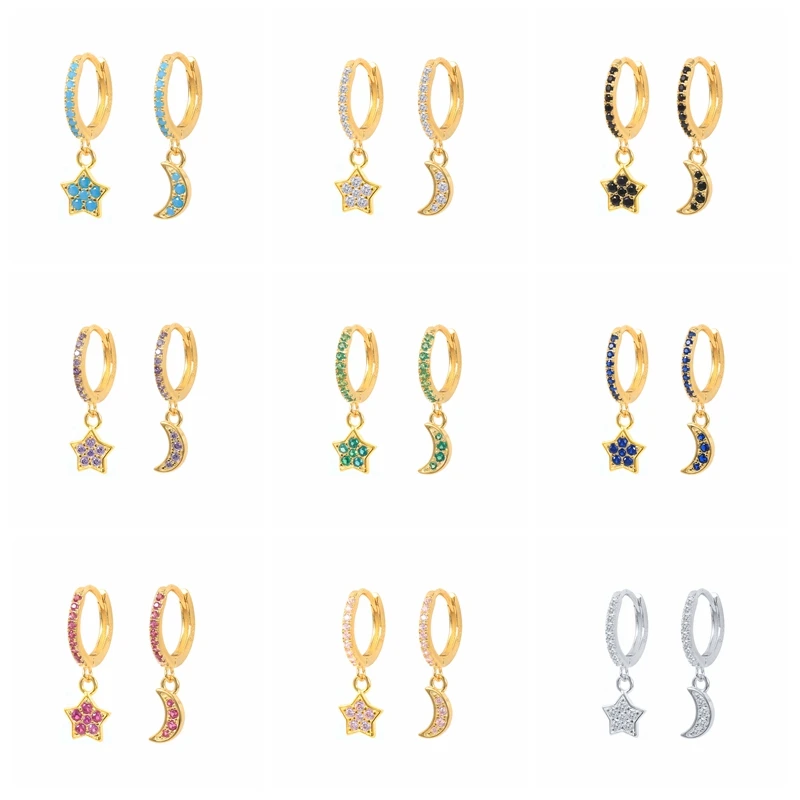 

BOAKO 925 Sterling Silver Earrings Stars & Moon Hoop Earrings For Women 2021 Trend Earrings Jewelry Zircon Pendientes Brincos CZ