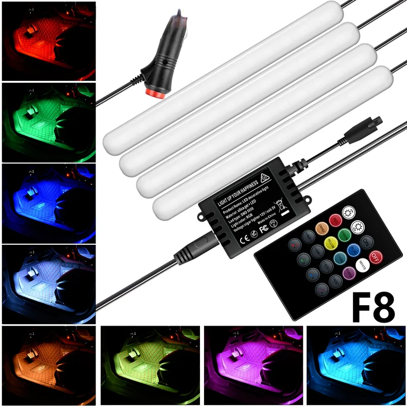 

Car Ambient LED Atmosphere Light Foot Light USB Cigarette Lighter Remote Control Interior Decorative Lamp Strip RGB Eight Color