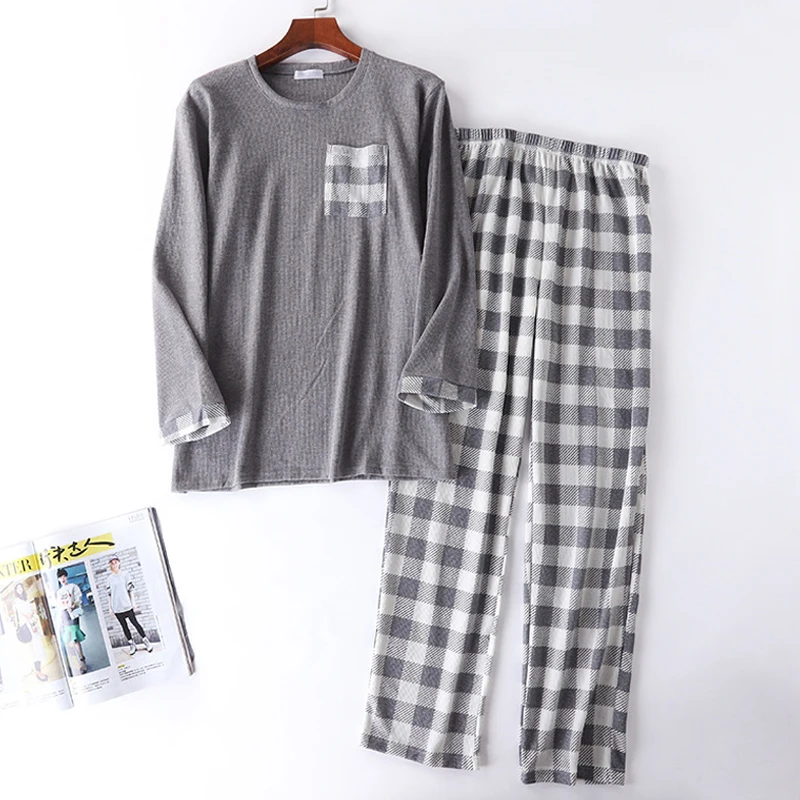 пижама мужская весна-осень новый хлопковый пижамный комплект Мужская с рисунком