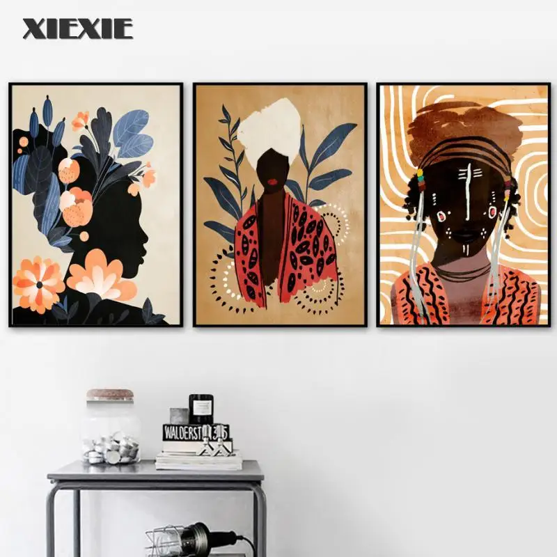 

Black Girl Canvas Painting African Style Posters and Prints Nordic Abstract Girl Wall Art Pictures for Salon Club Home Decor