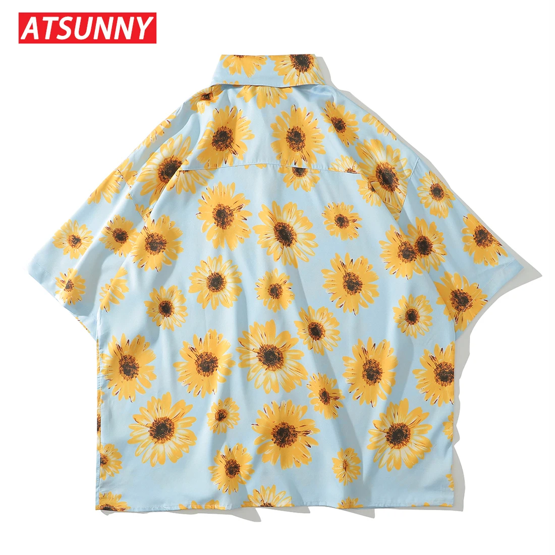 ATSUNNY Sunflower Print Short Sleeve Shirt HipHop Streetwear Casual Shirt Man Summer Fashion Hawaiian Shirts Tops