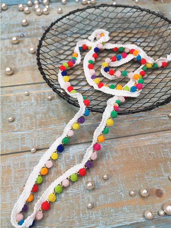2 Meters Colorful Pom Lace Trim For Sewing Wedding Decoration DIY Bead Embroidered Ribbon 13mm | Дом и сад