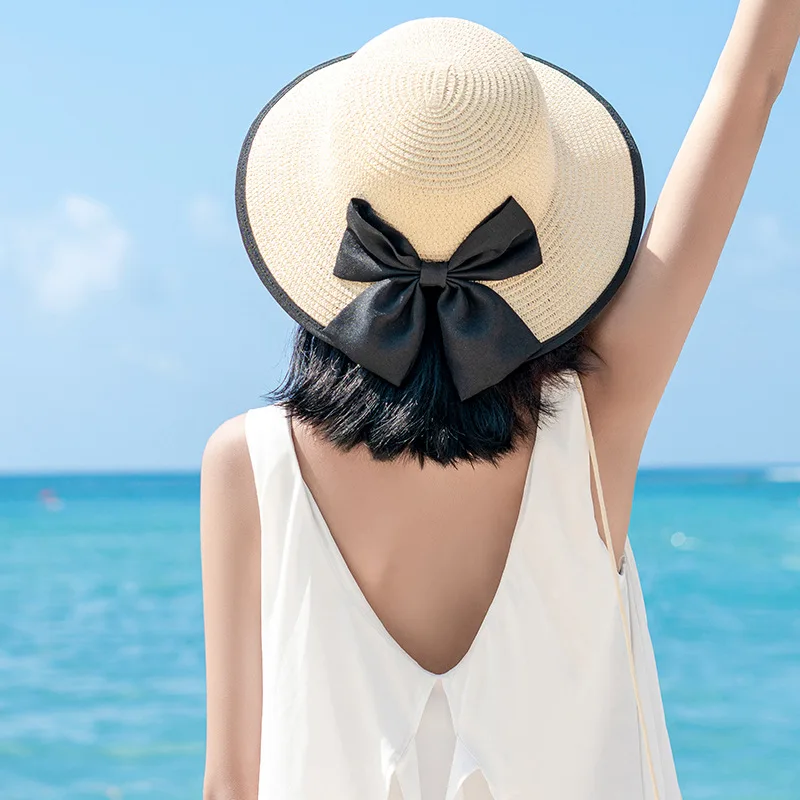 RYFIX Woman Fashion Elegant bow split Sun Hat Beach Anti-UV Protection Straw Cap 2021 New #JX41 | Аксессуары для одежды