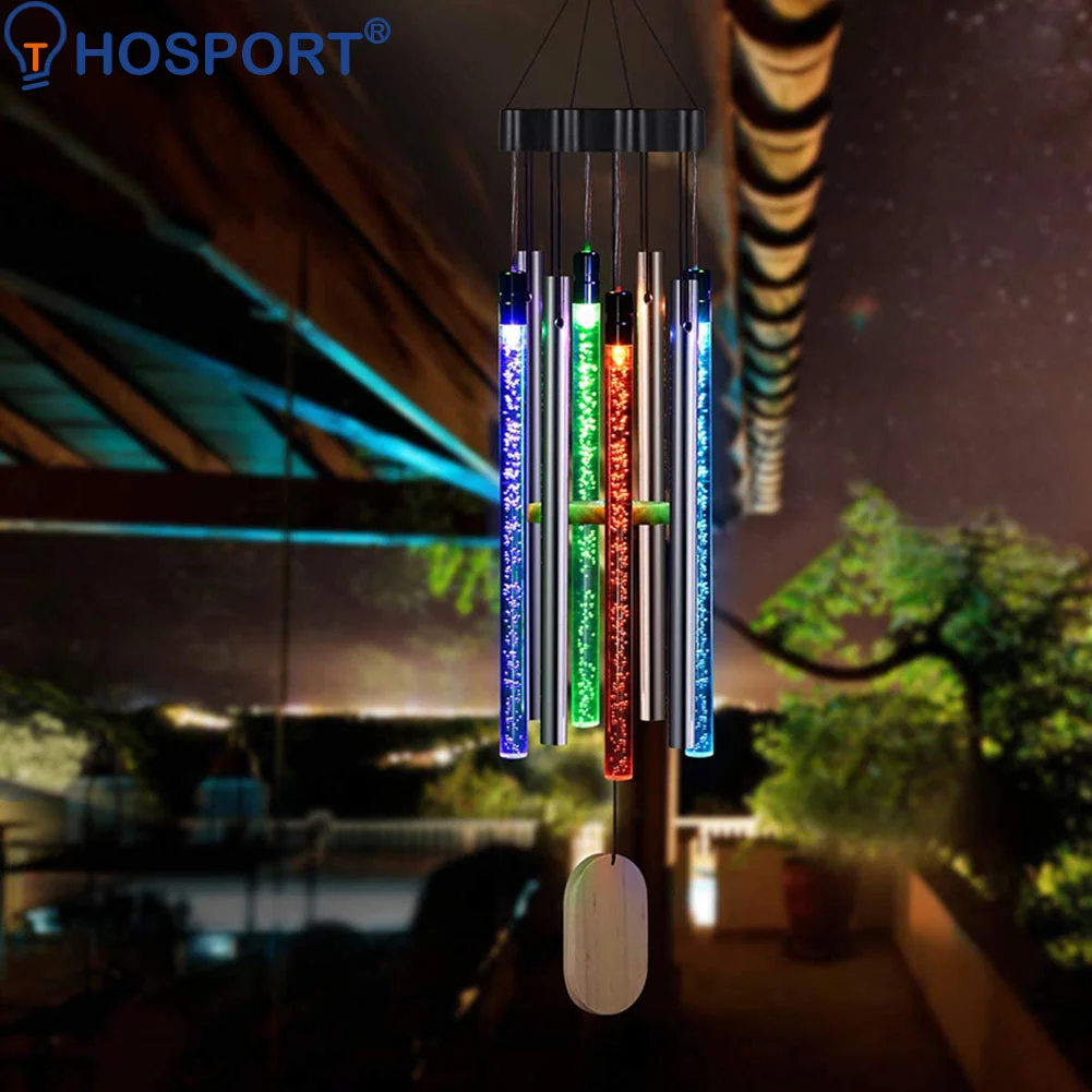 

Цветные ветряные колокольчики на солнечной батарее, водонепроницаемые наружные настенные подвесные колокольчики, Декор