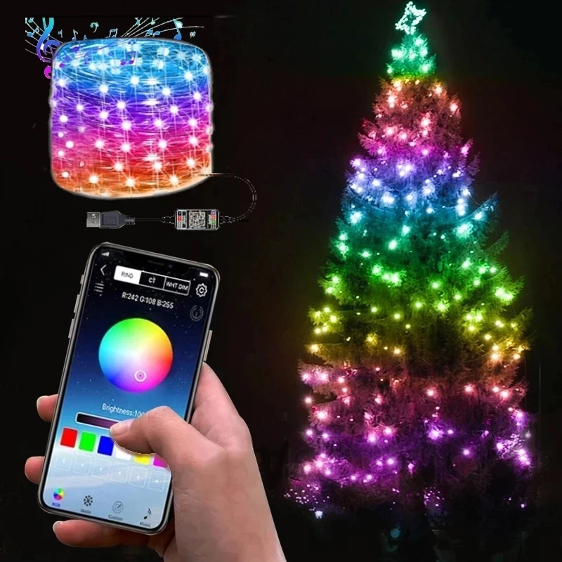 

Christmas Tree Led String Lights with Smart Bluetooth App Remote Control Christmas Home Decor Fairy Lights Garland