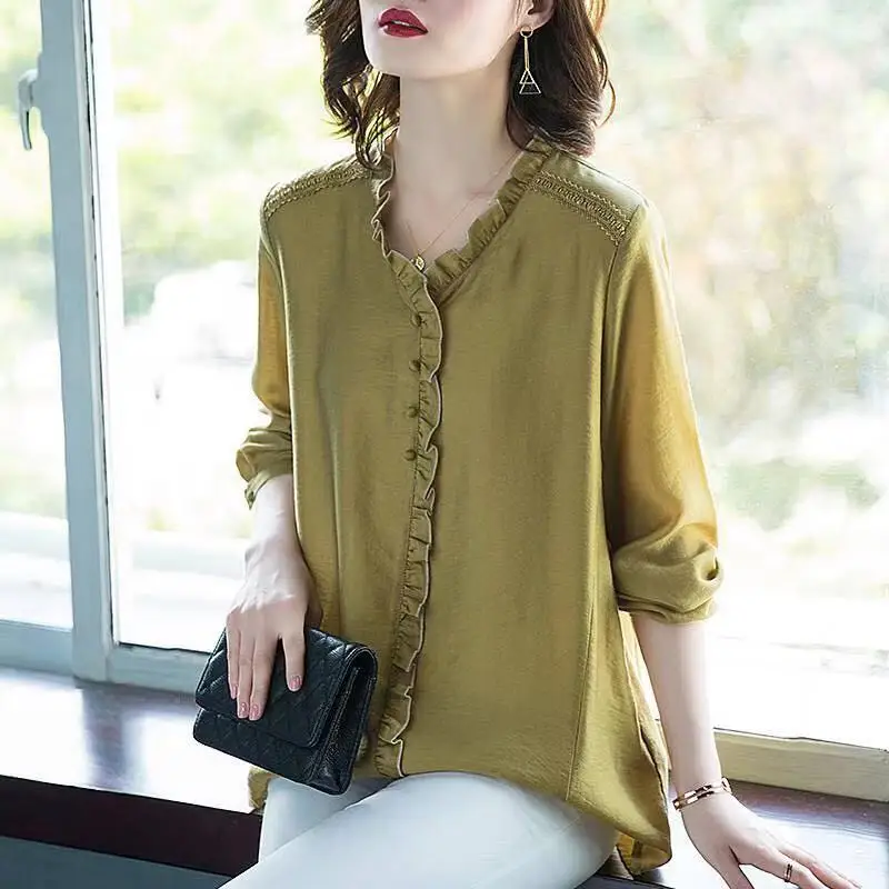 Женская рубашка размера плюс элегантная офисная блузка с рюшами Свободные