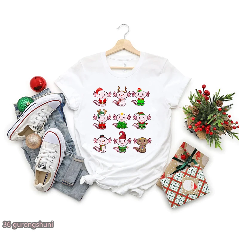 

Merry Axolotlmas Graphic Print Women Tshirts Axolotl Christmas Gift T-Shirt Femme Tumblr Clothes Harajuku Kawaii T Shirt Female